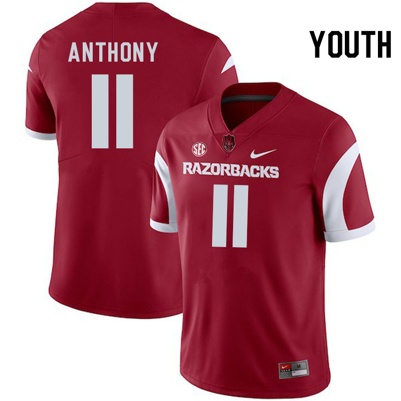 Youth #11 Jordan Anthony Arkansas Razorbacks College Football Jerseys Stitched-Cardinal